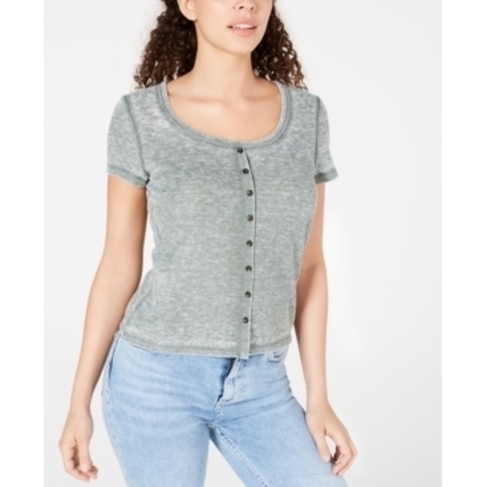 Crave Fame Juniors Waffle Button-Front Tee
